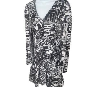 Marc Ellis “Blah Blah” Spell Out Mini Dress Black & White Back Cut Out Large